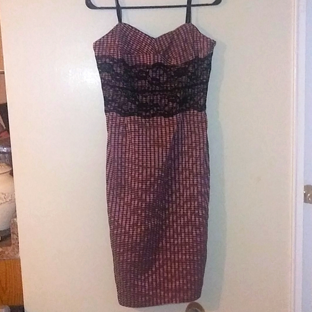 Dating Clothing Midi Sweatheart Plaid & Lace Dress